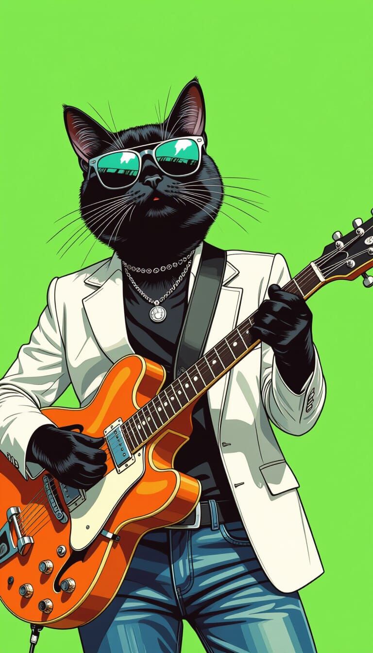 Cool Cat Jazz Guitarist in Modern Style