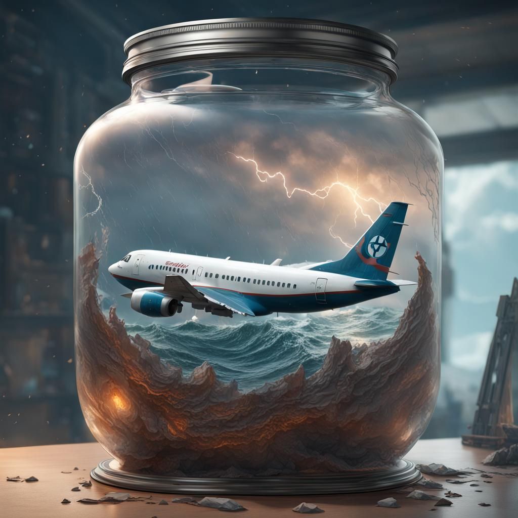 Crashed Plane in a Jar Under Stormy Seas