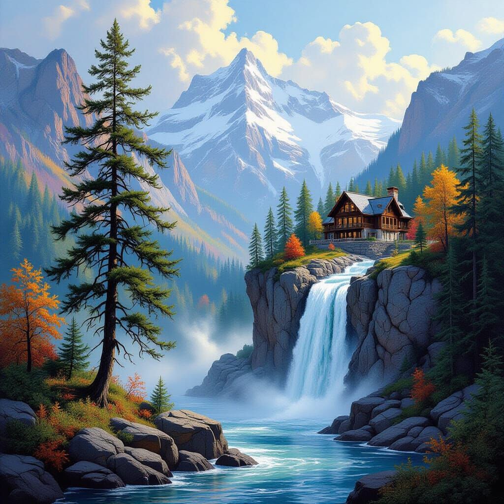 Majestic Evergreen in Washington Landscape Painting