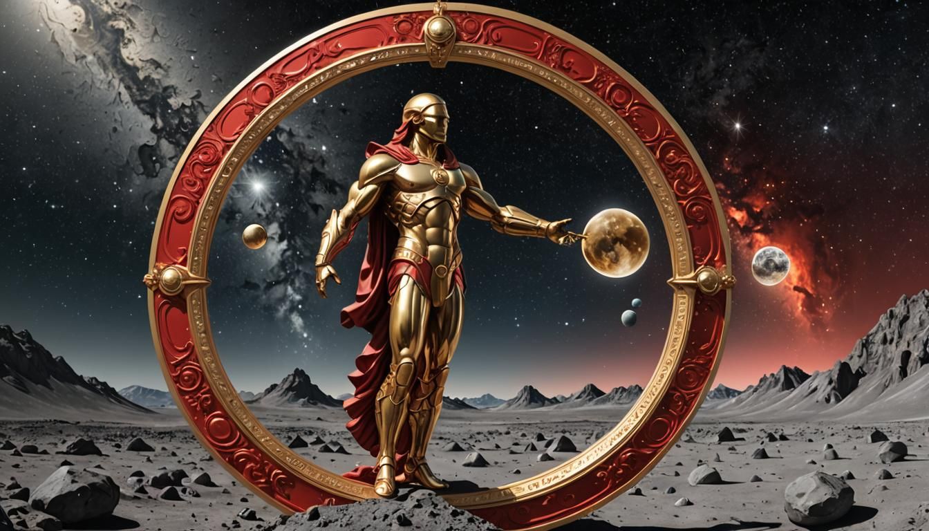 Perseus on the Moon in Airbrush Style