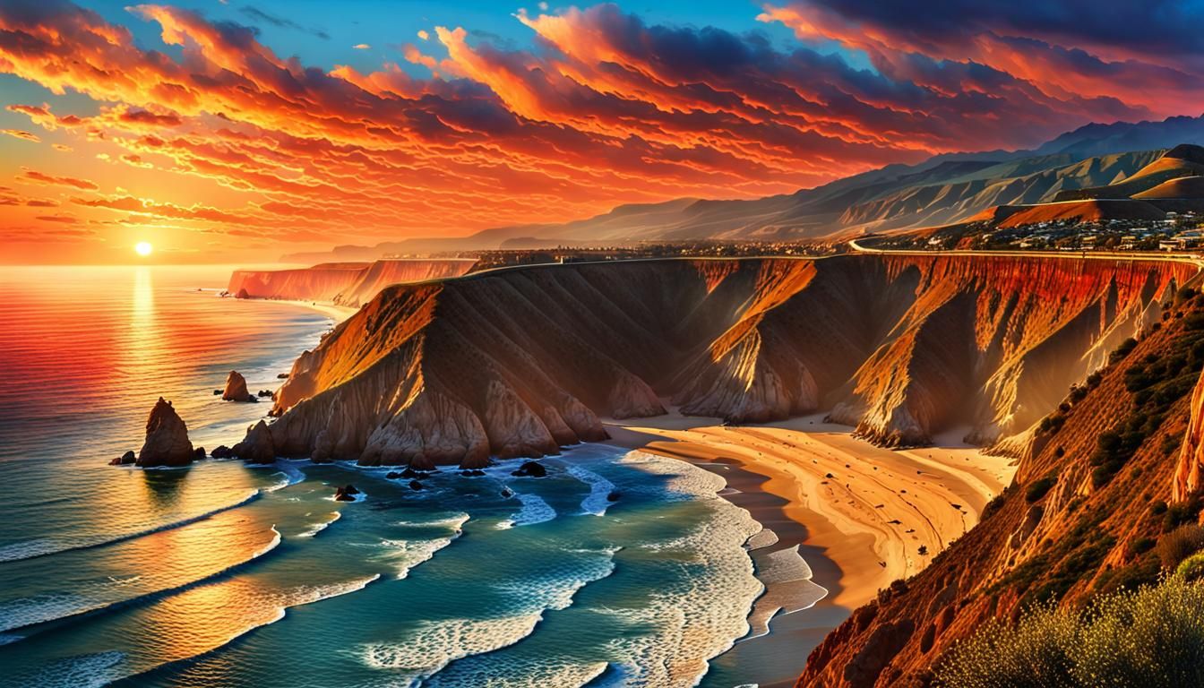 Pacific Coast Highway Sunset Landscape