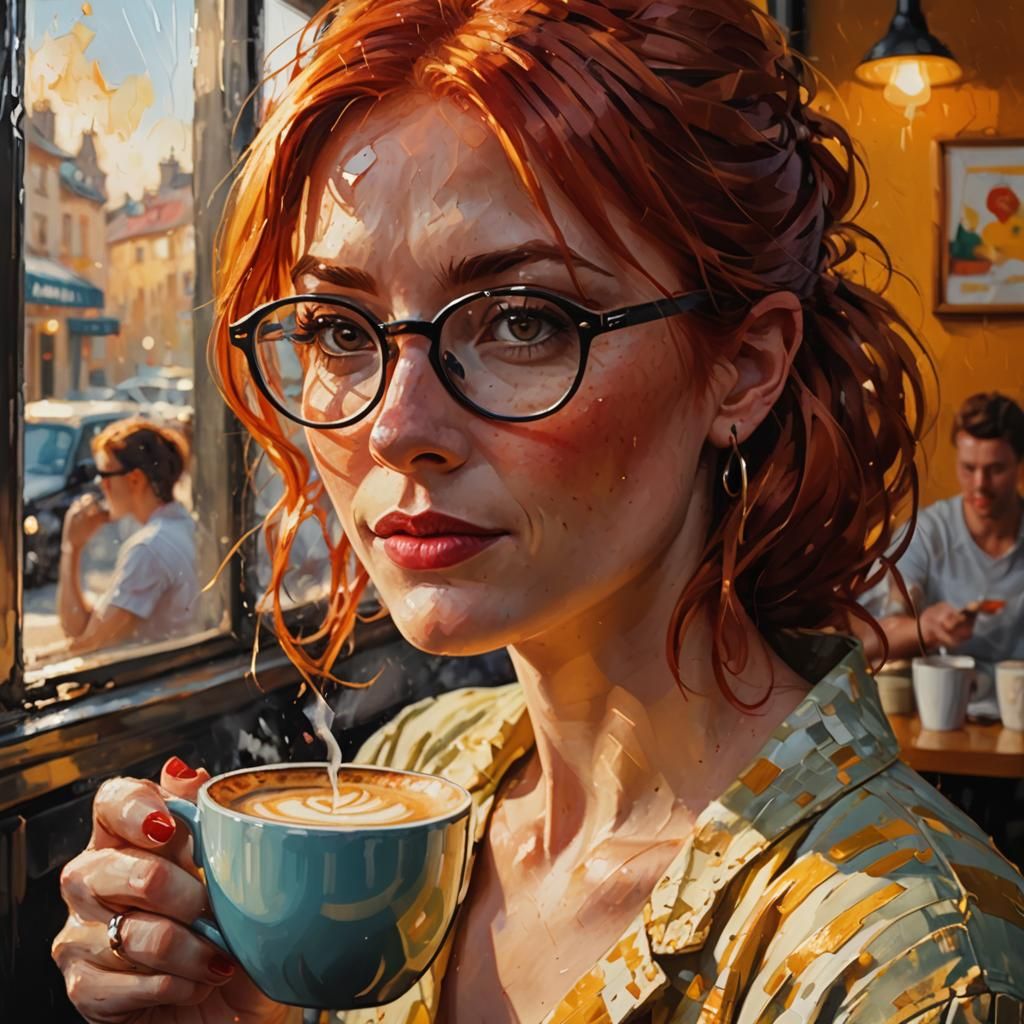 Girl with Coffee: Impressionist Pop Art Portrait