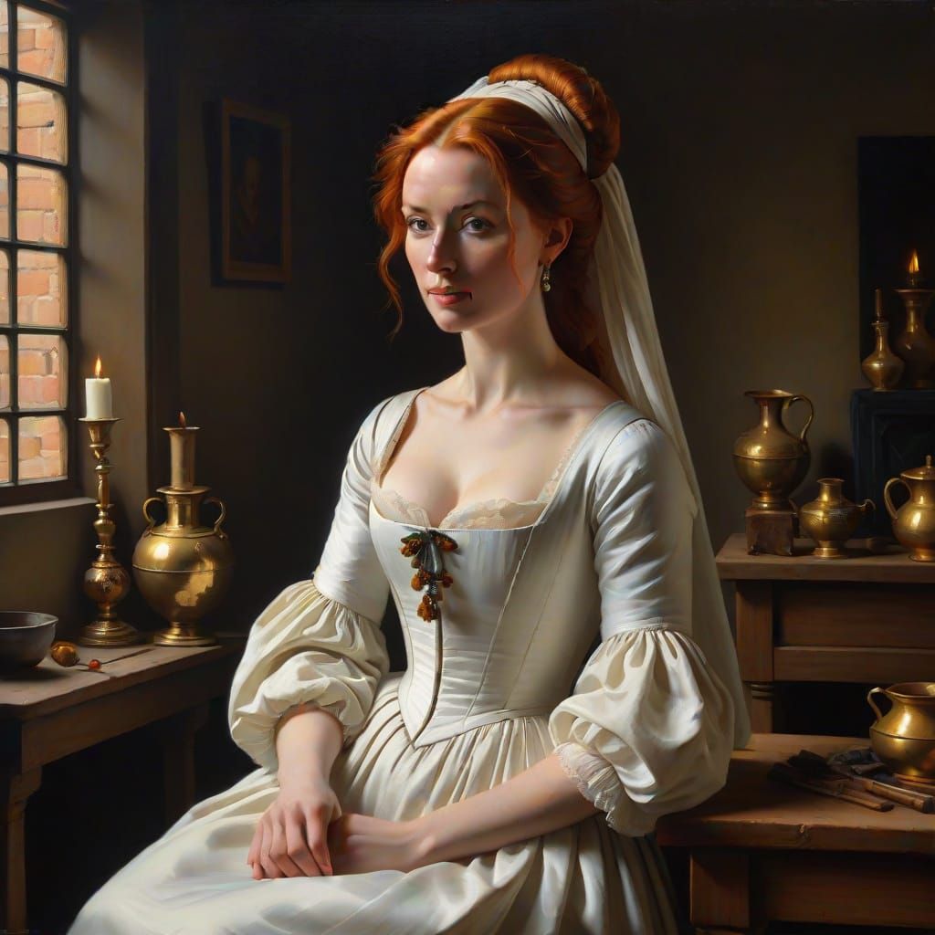 Ethereal Dutch Beauty in Vermeer's Warm Light