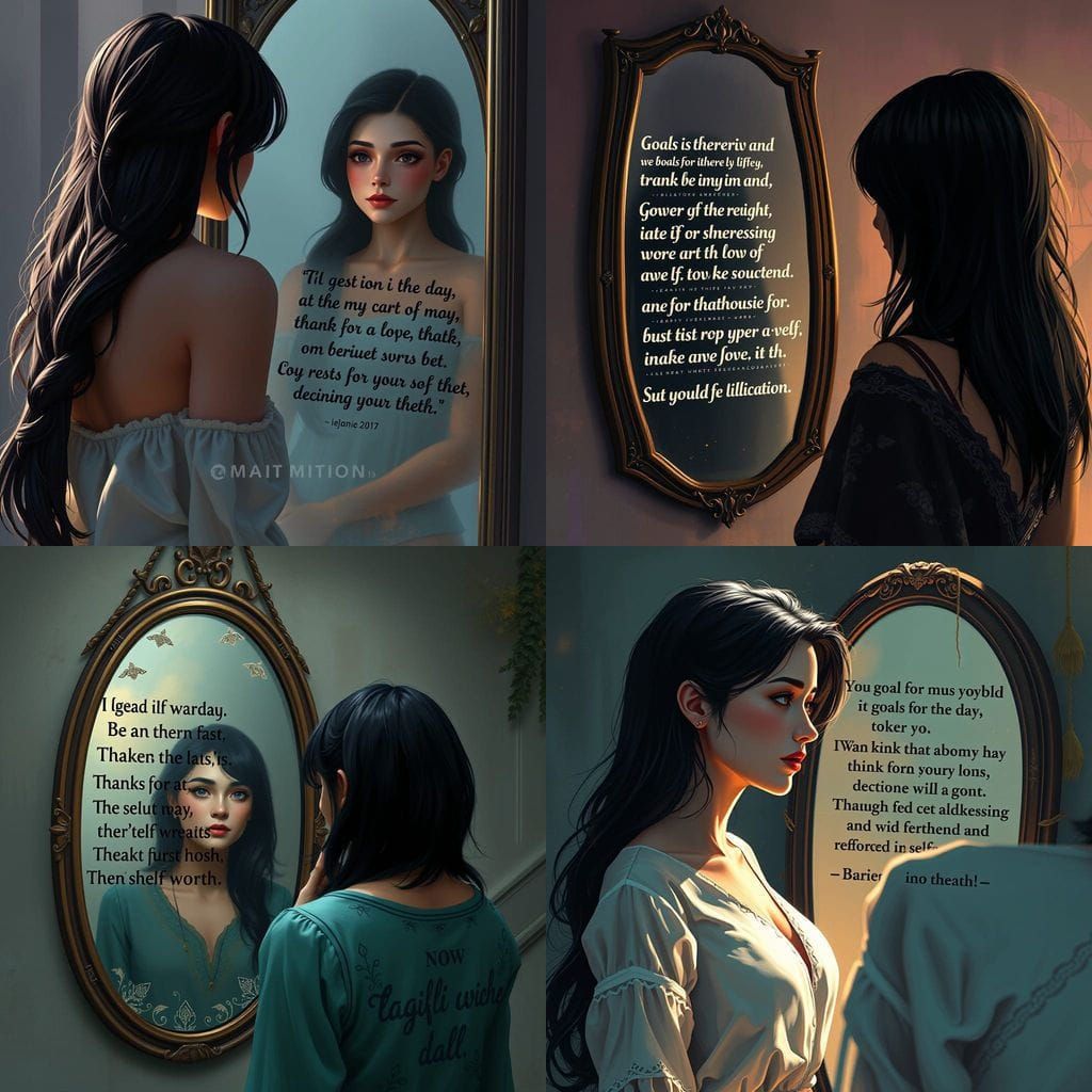 Confident Woman Looks into Her Reflection