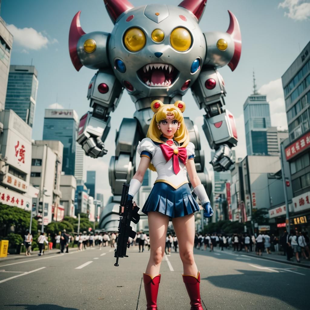 Sailor Moon and Hello Kitty Kaiju Battle in Tokyo
