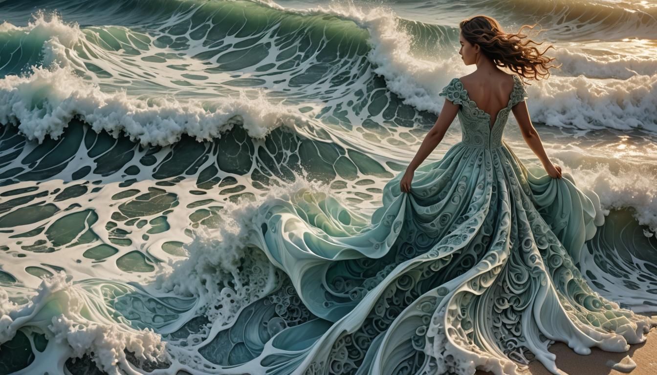 Woman Emerges from Sea in Hyperrealistic Style