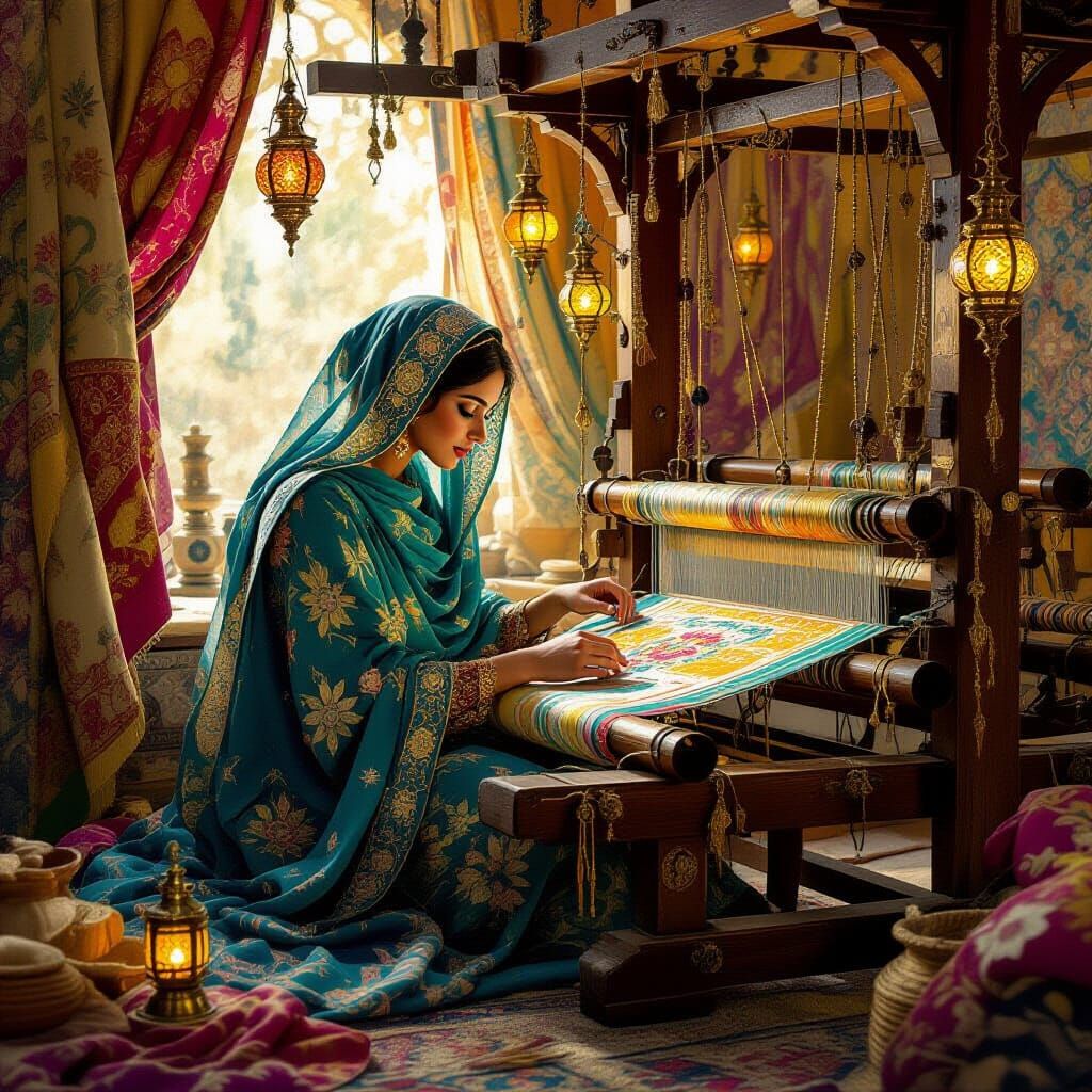 Arabian Silk Weaver's Shop in Art Nouveau Style