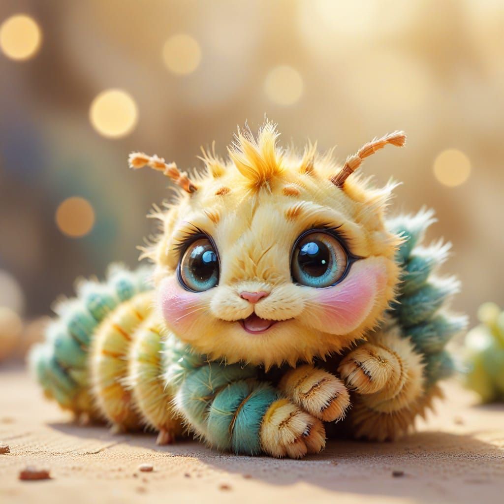 Kawaii Anime Caterpillar Plays with Toy