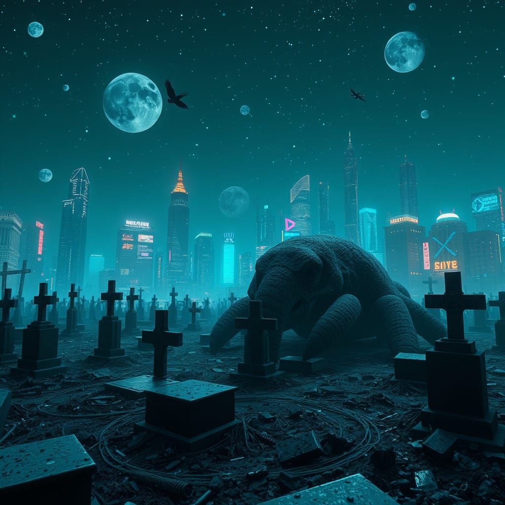 Cyberpunk Cemetery Landscape at Night