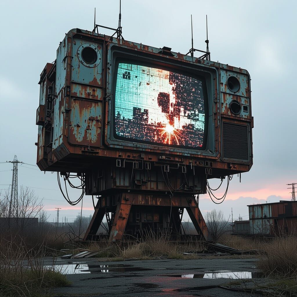 Abandoned Broadcasting Equipment in Dystopian Wasteland