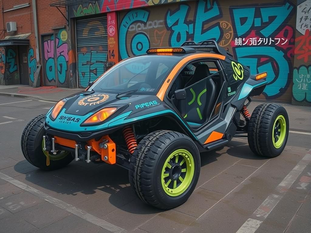 Cyberpunk Bubble Buggy in Futuristic Cityscape