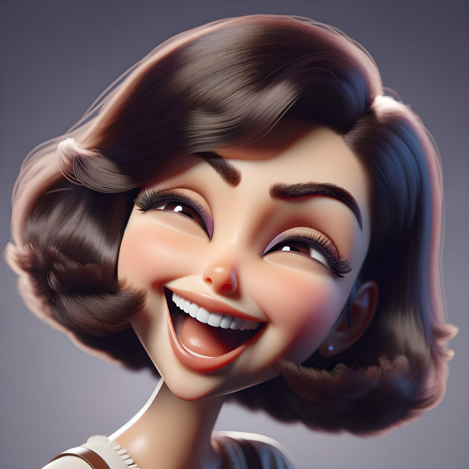 Humorous CGI Woman with Bouncy Bob Hairstyle