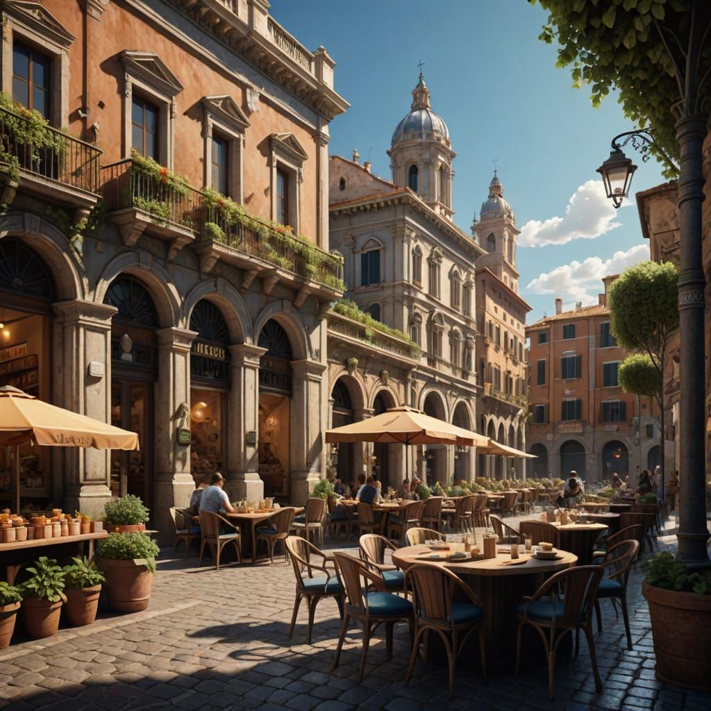 Surreal Italian Oasis in Vibrant Matte Painting Style
