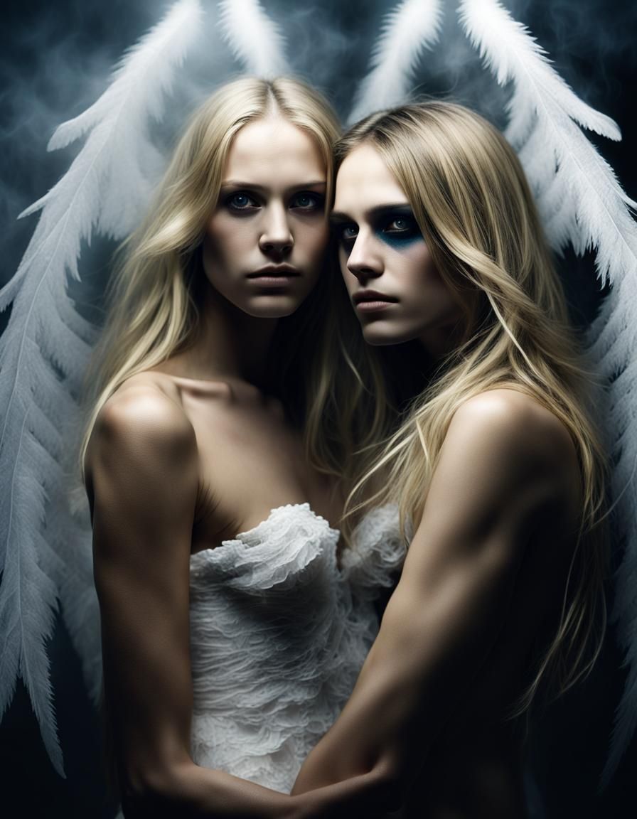 Angelic Woman and Demonic Man in Atmospheric Portrait