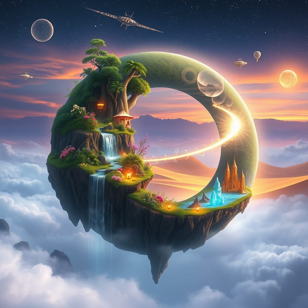 Surreal Eight-Shaped Landscape with Paradise and Desert Isla...