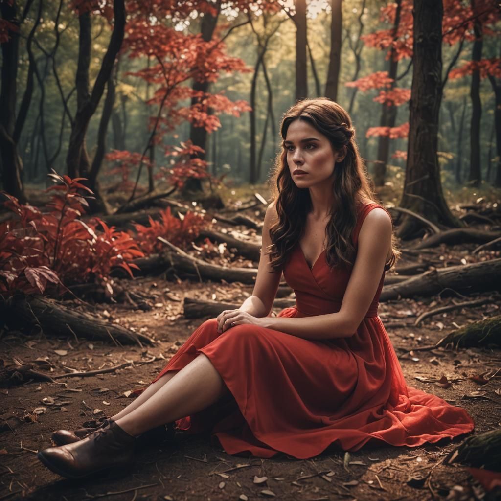 Girl in Red Dress, Cinematic Film Still