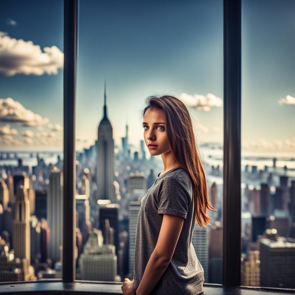 Pretty Girl with New York Skyline Backdrop