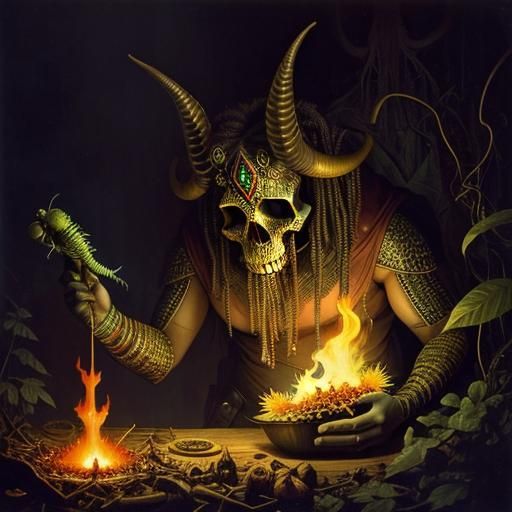 Grotesque Cultists Worship Geometric Mushroom Totem