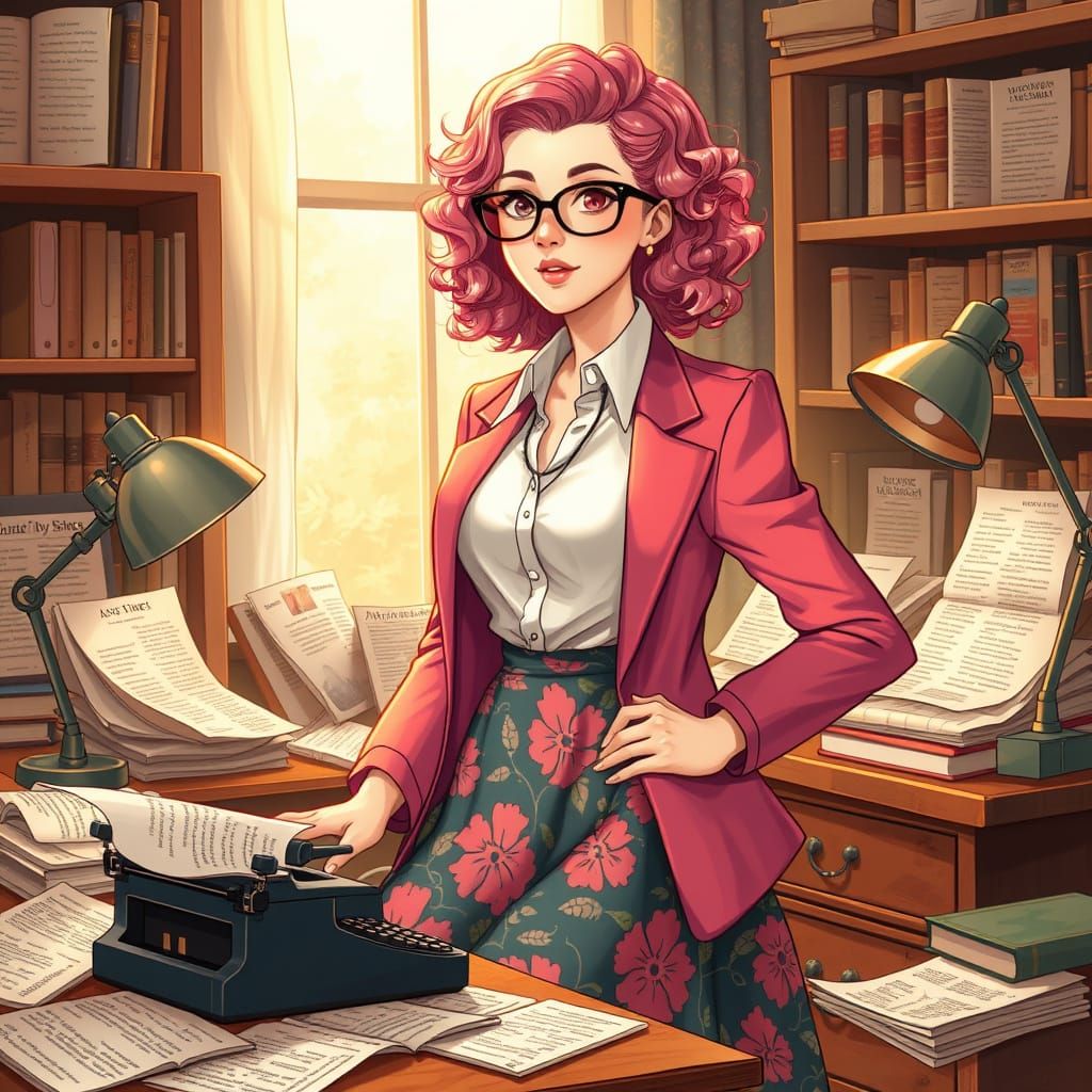 Confident Young Writer Surrounded by Creative Clutter
