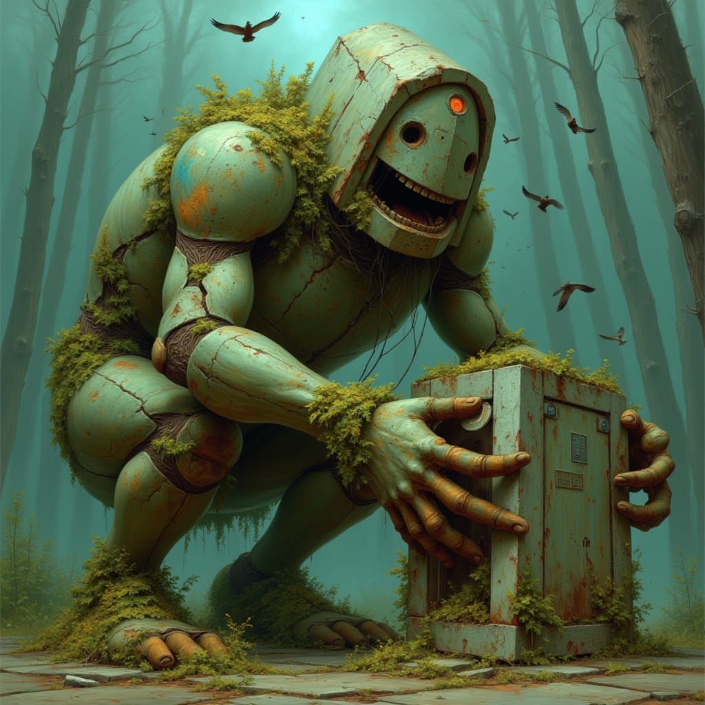 Humanoid Figure in Bleak Organic-Mechanical Style