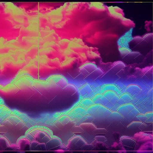 Mosaic Baroque Thunderstorm in Synthwave Biopunk Style