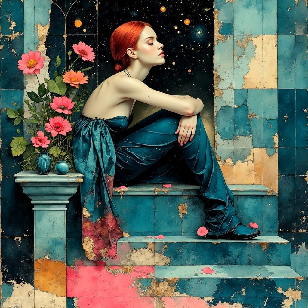 Ethereal Starry Night Dreamscape in Soft Pastel Colors