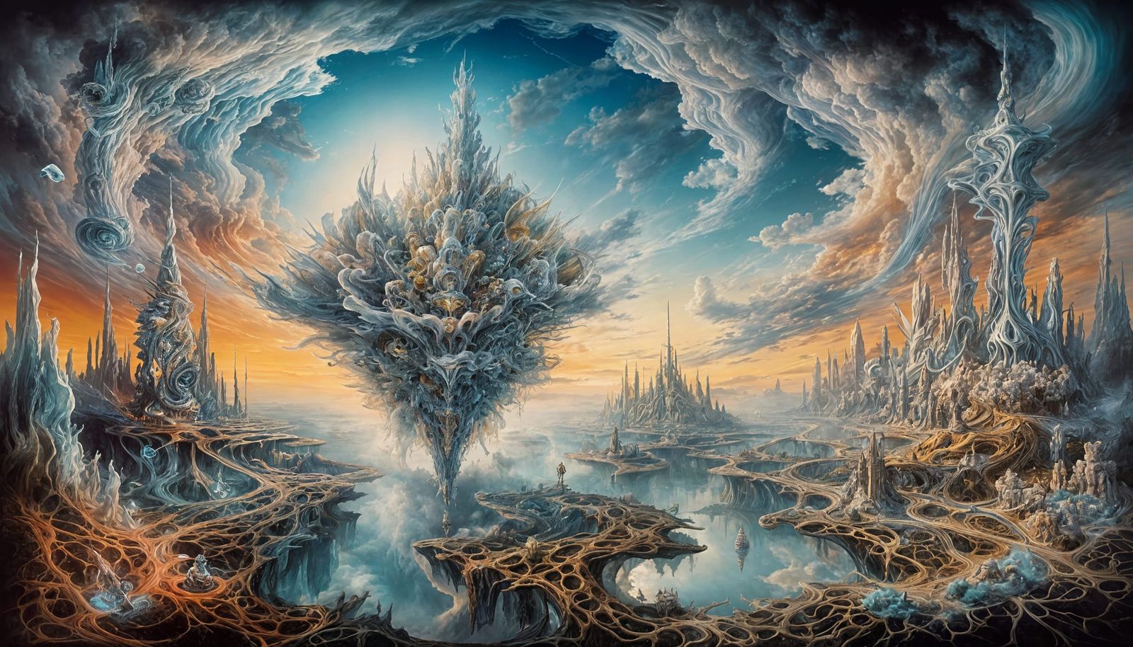 Surreal Landscape with Elastic Flora and Metallic Sky