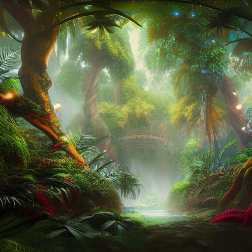 Tropical Forest Inside Snow Globe: Fantasy Art