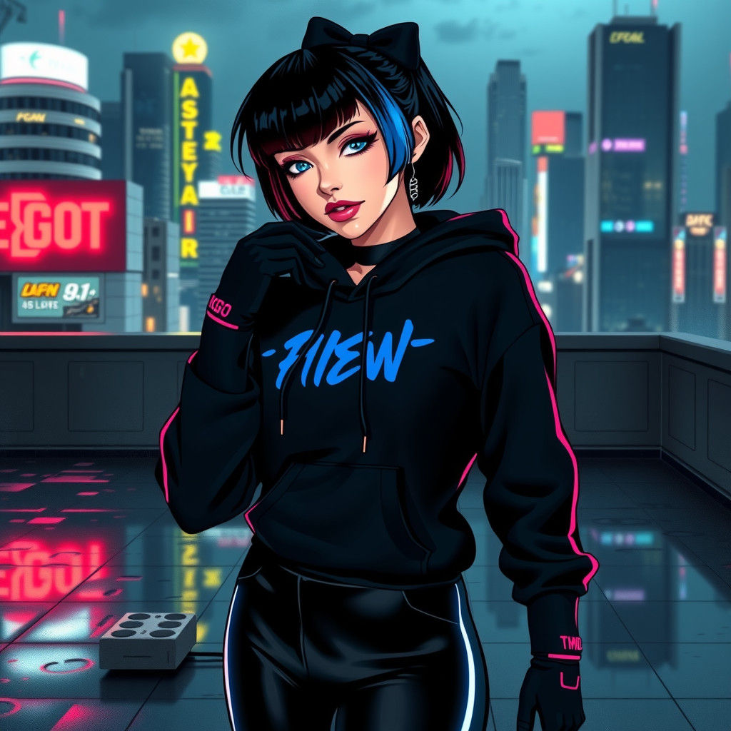 Retro-Futuristic Cyborg Woman in Graffiti Style