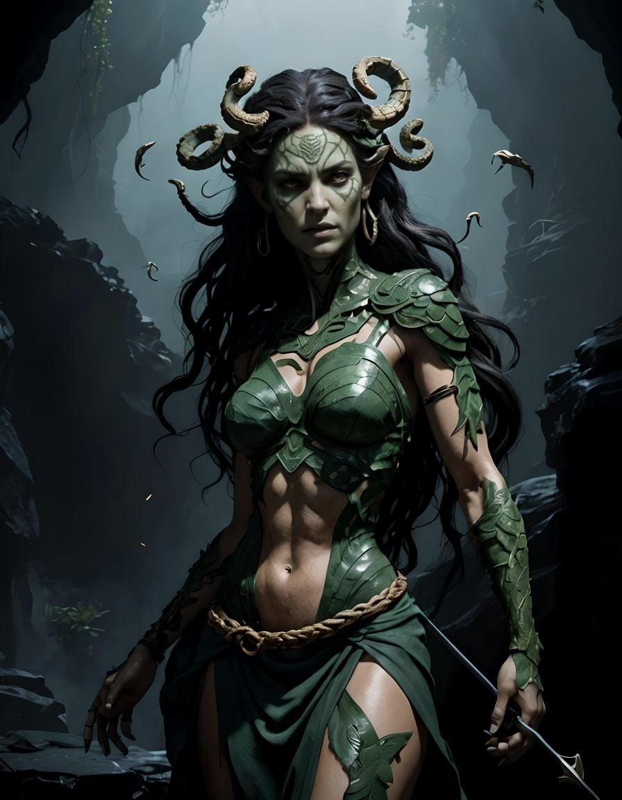 Hyperrealistic Medusa in Sandstone Cave