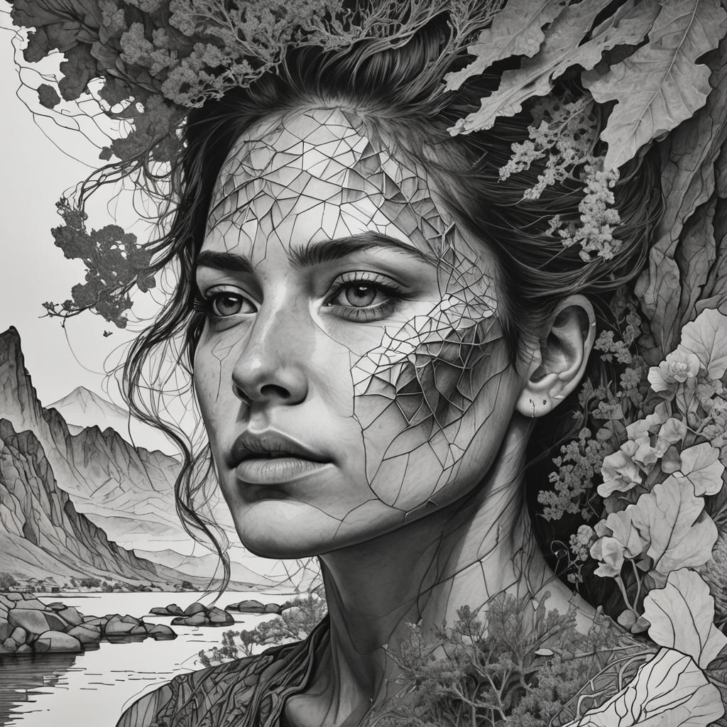 Maximalist Double Exposure of a Beautiful Woman