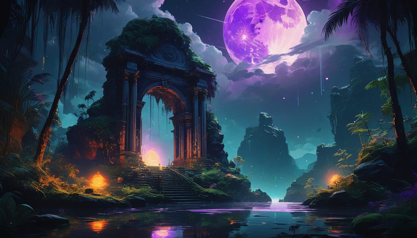 Adventurer Before Magical Portal in Empty Space