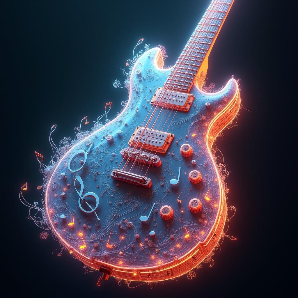 Ethereal Guitar Crafted from Swirling Musical Notes