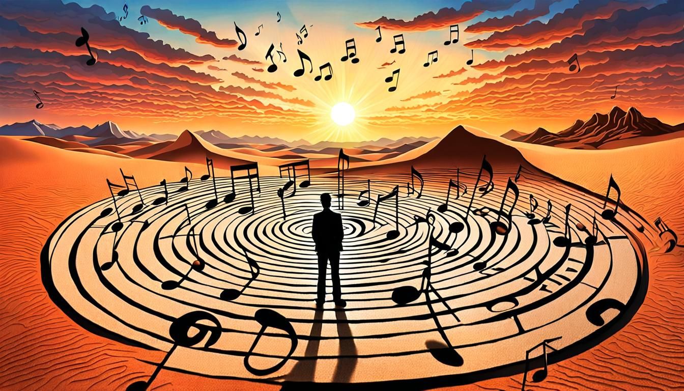 Surreal Desert Musician Planting Treble Clefs