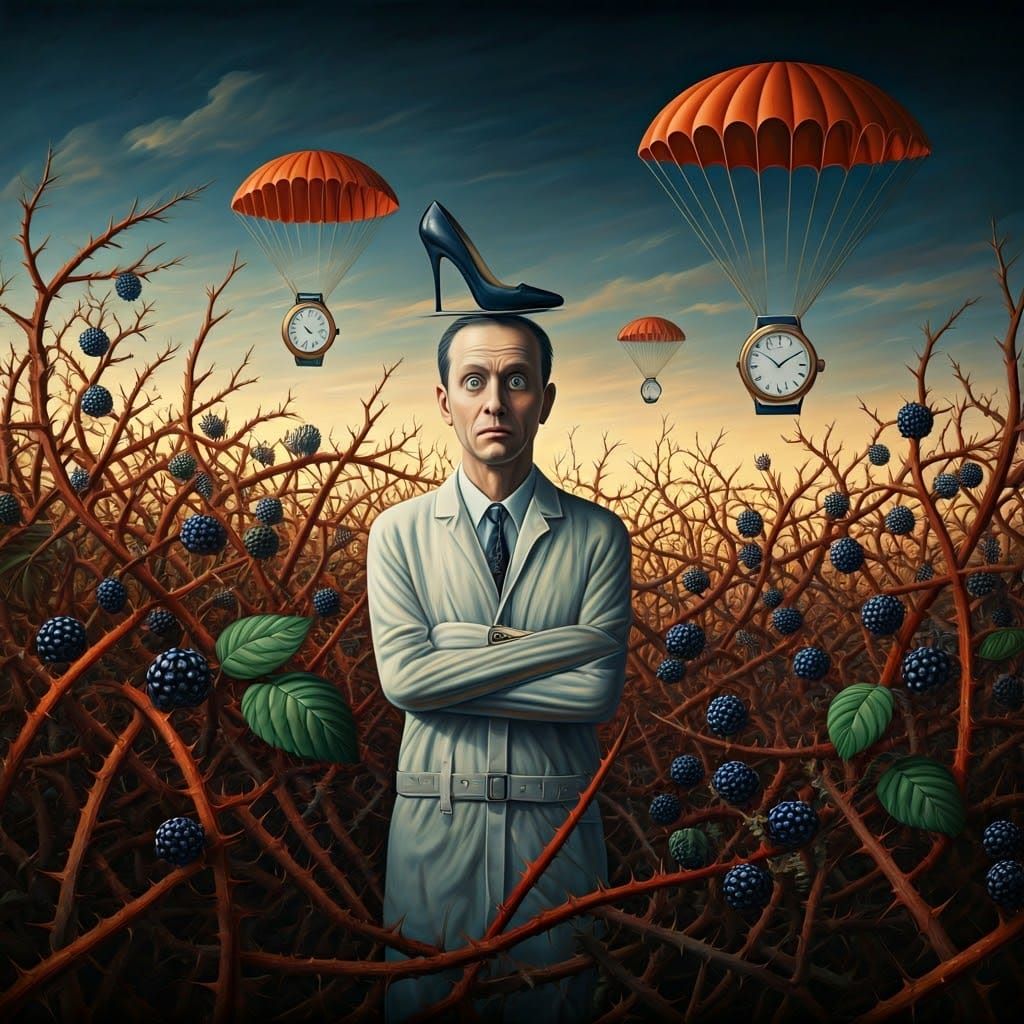 Surreal Oil Painting of a Man in Brambles