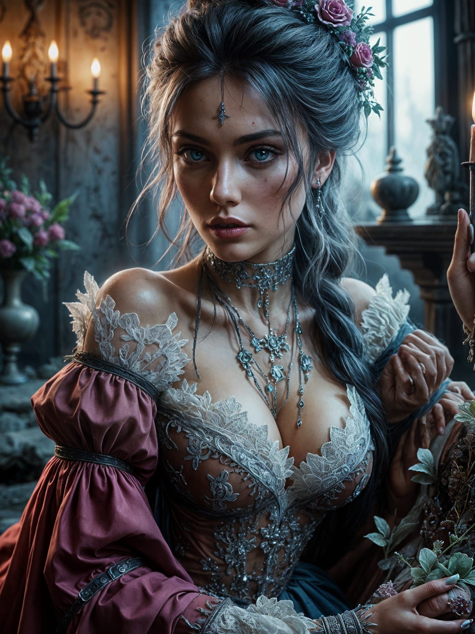 Medieval Woman in Renaissance Attire, Ethereal Fantasy Style