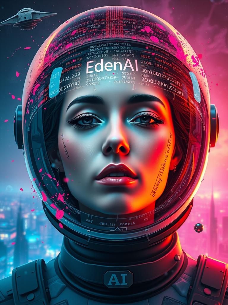 Mystical Woman in Cyberpunk Helmet with Digital Code