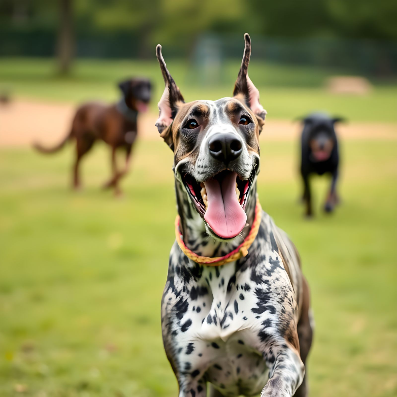 Friendly Great Dane at Dog Park in Joyful Play