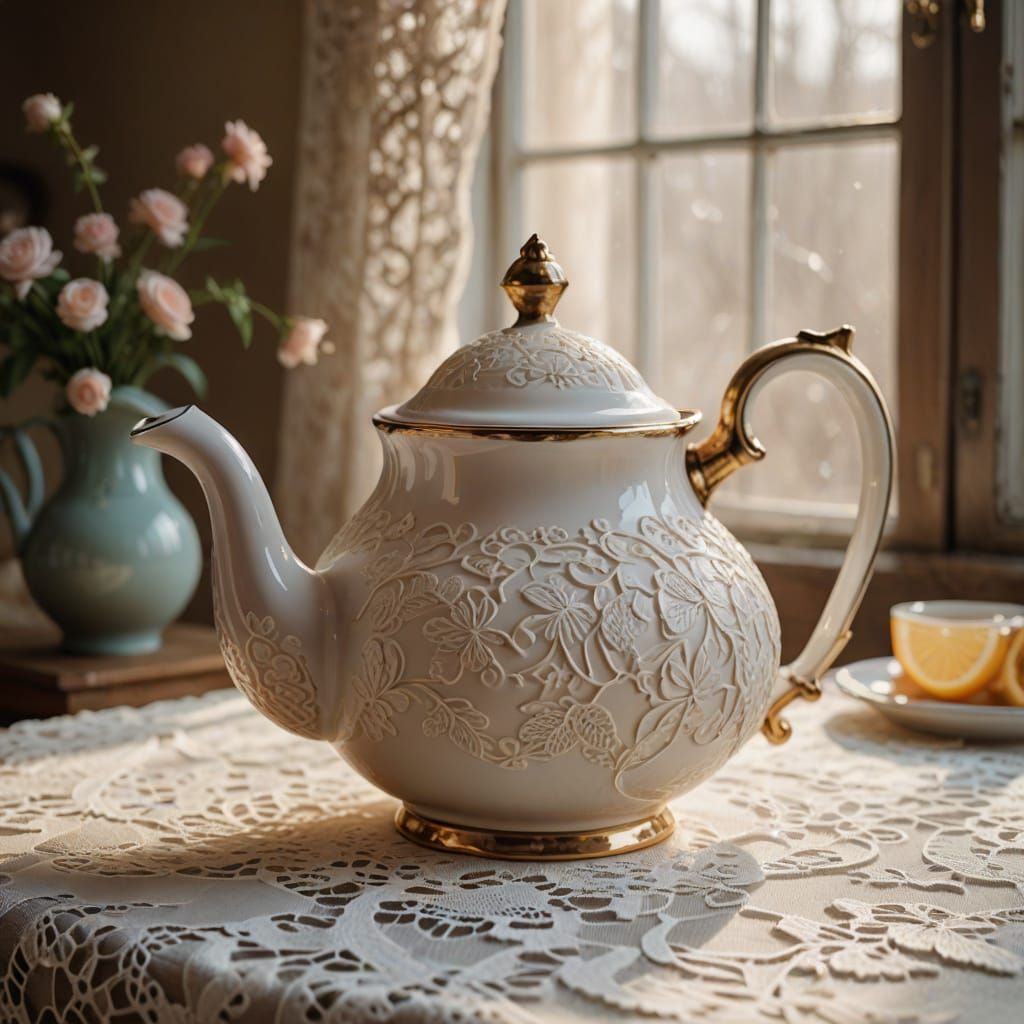 Delicate Porcelain Teapot in Warm Morning Light