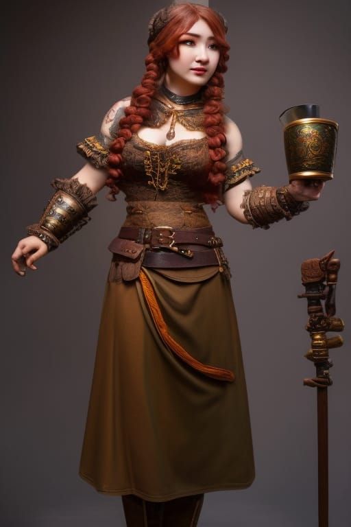 Beautiful Dwarven Barmaid Serving Ale, Digital Painting