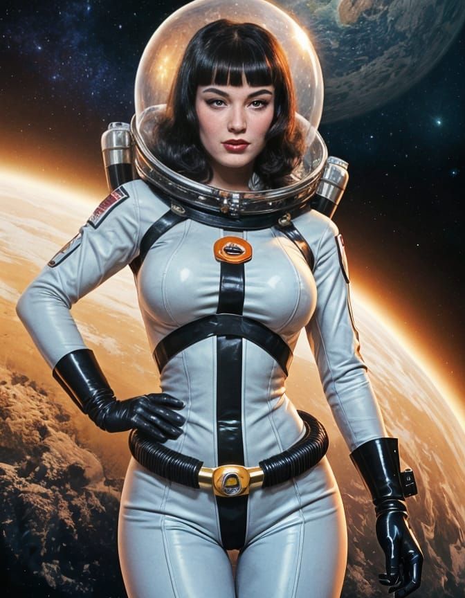 Bettie Page as a Space Girl in Sci-Fi Style