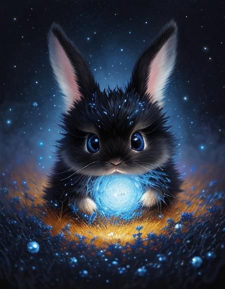 Fluffy Fantasy Baby Bunny in Flower Rain