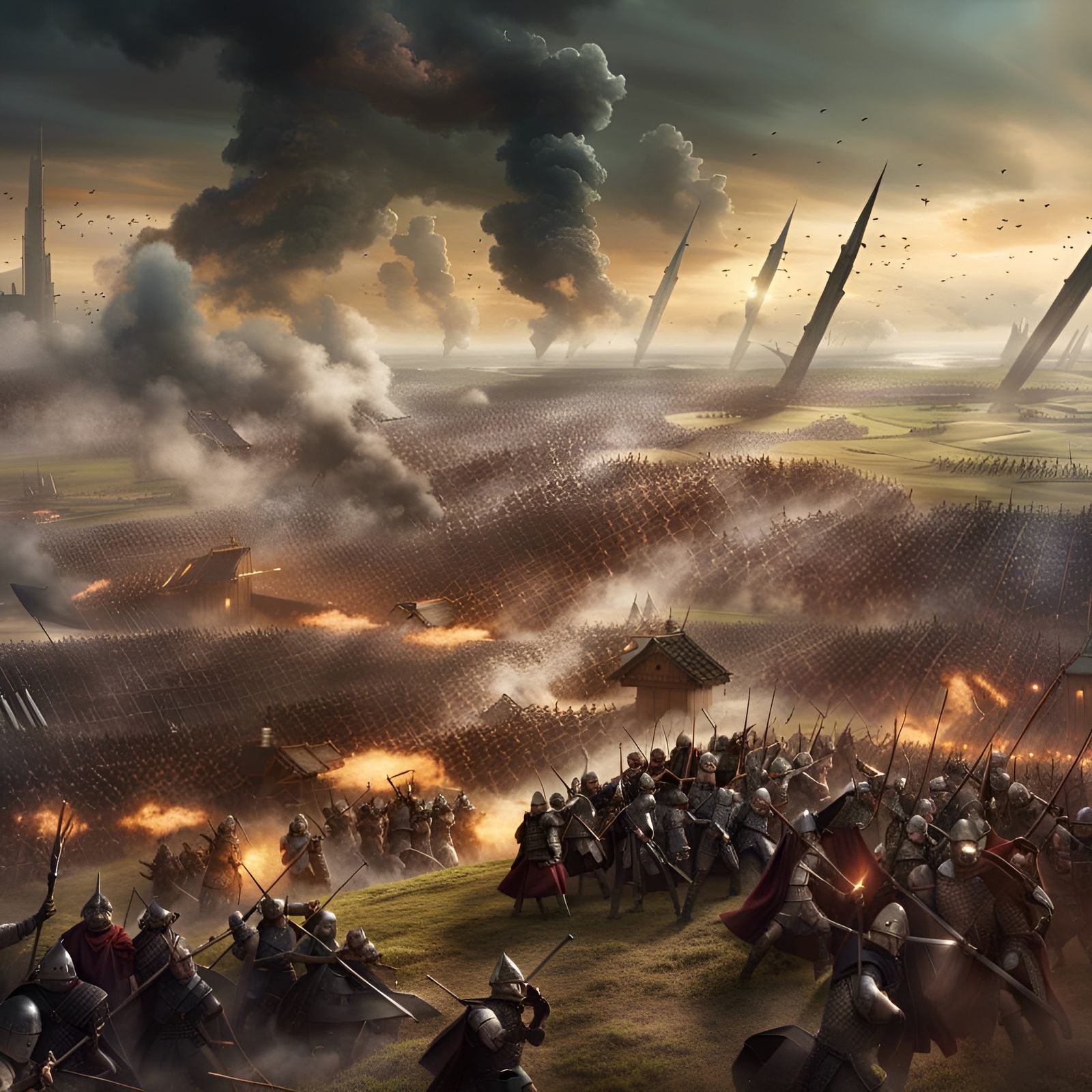 Epic Medieval Battle on Open Plain: Fantasy Art