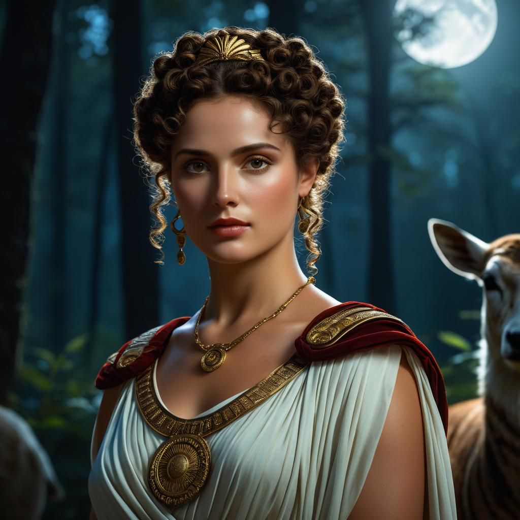 Diana, Roman Goddess in Moonlit Forest