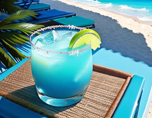 Glowing Cyan Cocktail on Tropical Beach