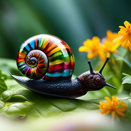 Glass Snail with Colorful Beads in Garden