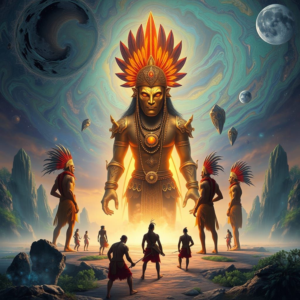 Ancient Tribal Figures Worship Steam-Powered Machine Deity i...