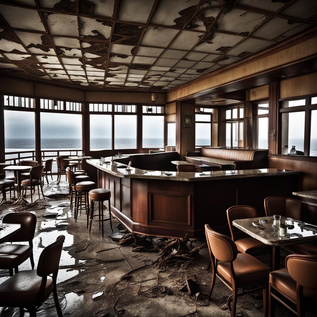 Abandoned hotel lobby
