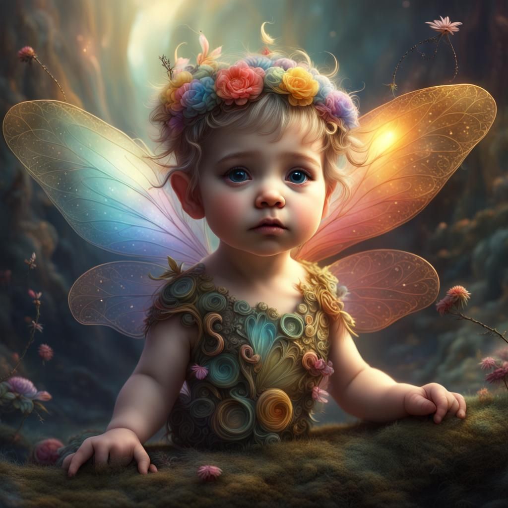 Colorful Baby Fairy in a Dramatic Digital Painting