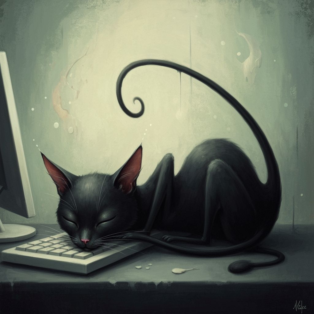 Surreal Black Cat Napping on Keyboard
